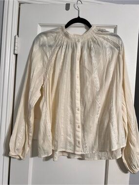Universal Thread Cream Lace-Trim Button Front Blouse